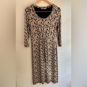 L.K. Bennett Jersey Scoop Neck Sheath Dress, Long Sleeve, Tan and Black Floral